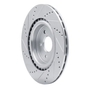 Jaguar XF Brake Rotor (1) - Rear Right - R1 Concepts - Drilled & Slotted - Silver - `16-`24